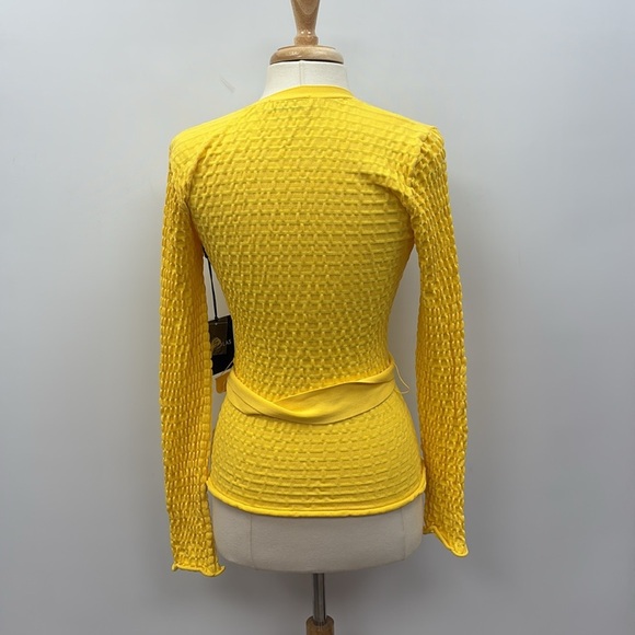 NWT Nicholas Adele Textured Knit V-Neck Cardigan Sweater Preppy Yellow XS - Picture 6 of 9